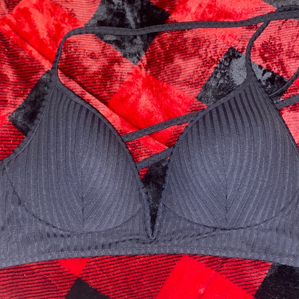 Ribbed Black Bikini Top with Cross back
